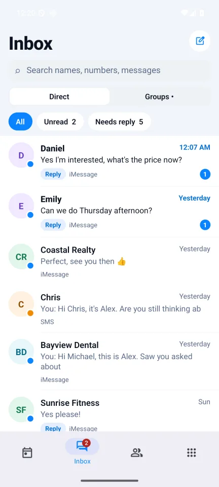 Inbox with customer conversations